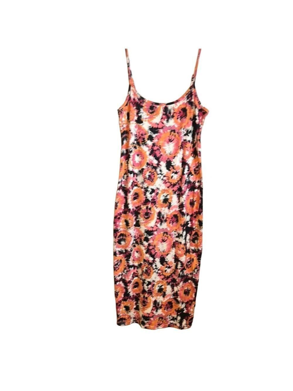 Vibrant Orange and Pink Midi Dress with Elegant Design